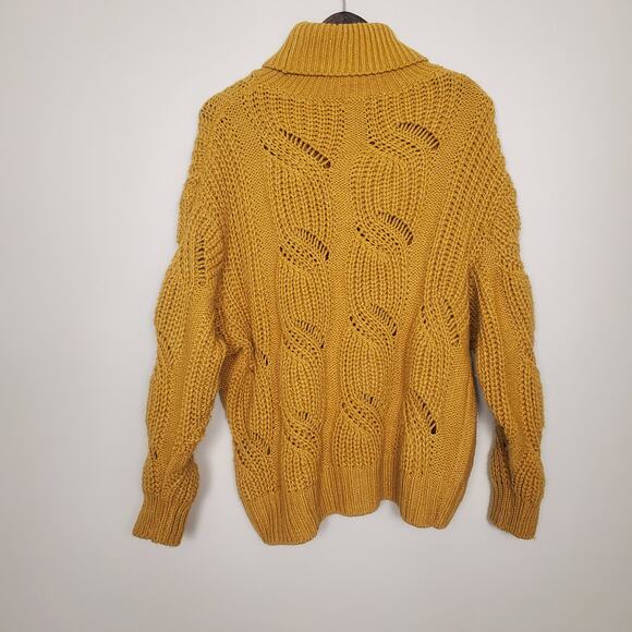 H&M Mustard Yellow Chunky Cable Knit Turtleneck Sweater Womens Large - Picture 4 of 6